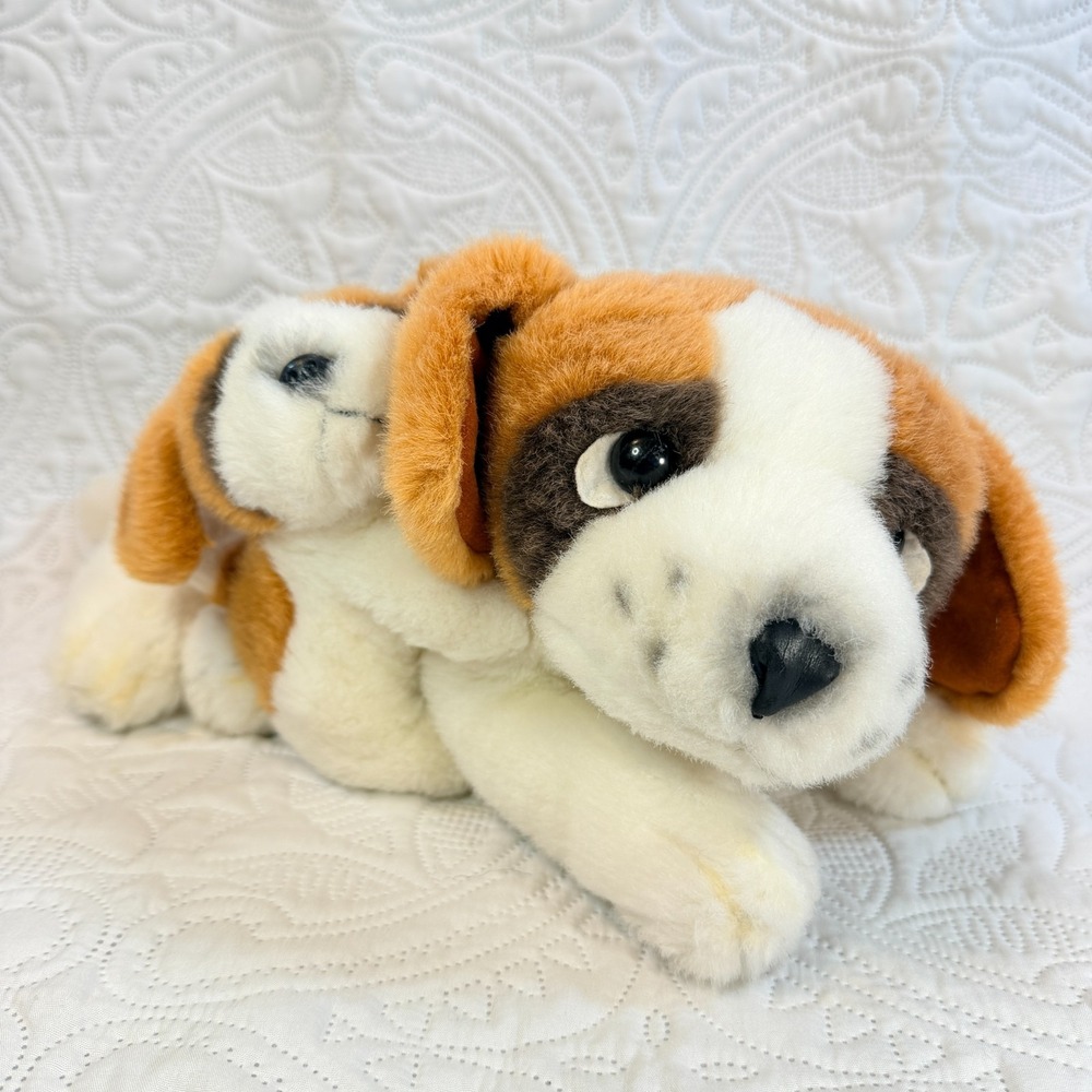 Vintage St. Bernard Mom and Baby Puppy Plush Stuffed Animal 15" No Tag